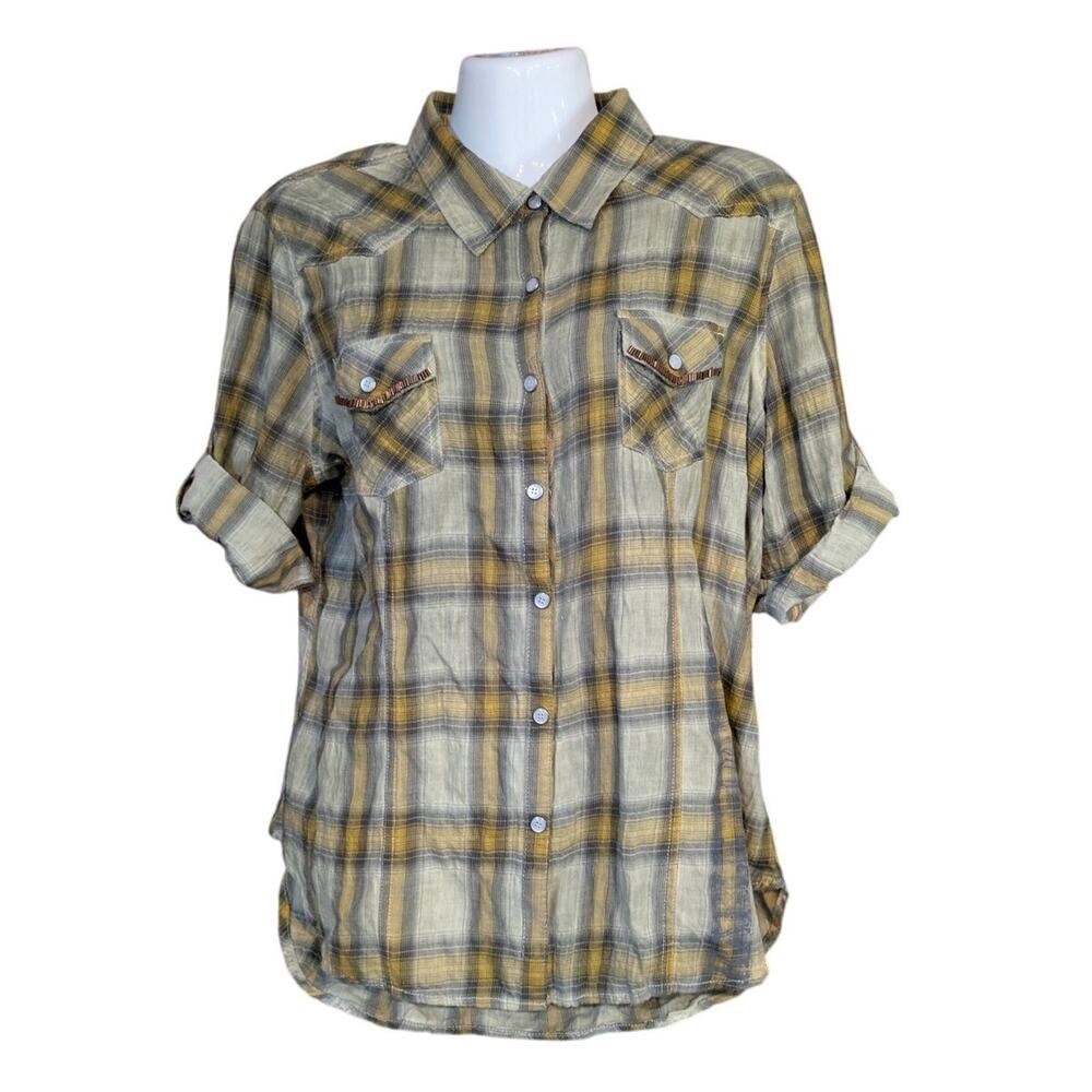 Harley-Davidson  Plaid Snap Down Shirt Size Large